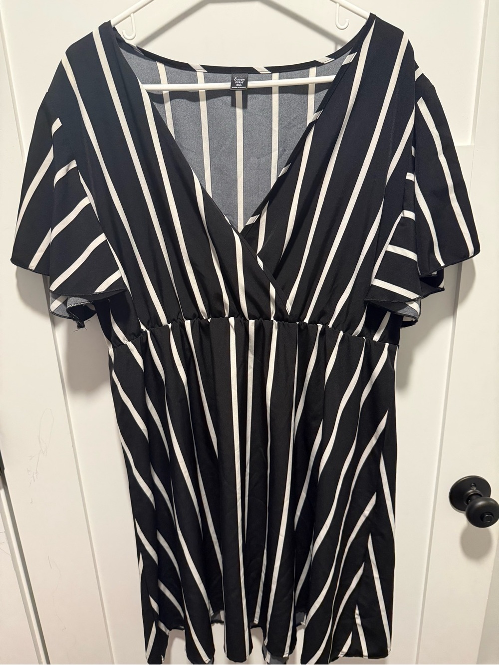 Women’s Black & White Striped V-Neck Dress